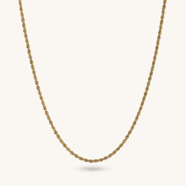 14K Real Yellow Gold Twisted Rope Chain Necklace for Women